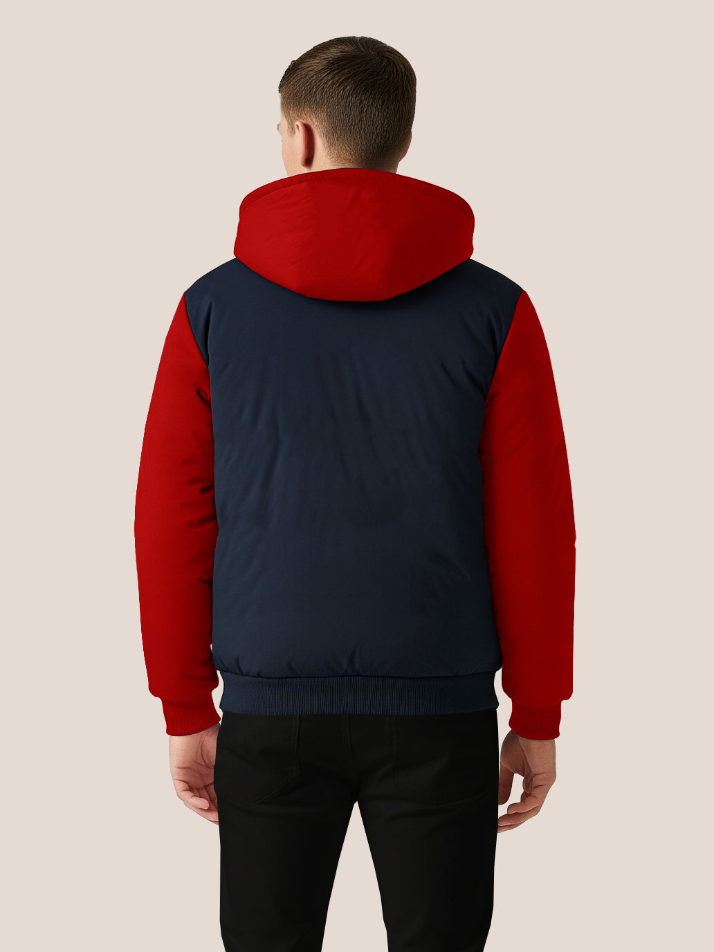 Payper Zipper Puffer Hoodie For Men-Red & Navy-PH04