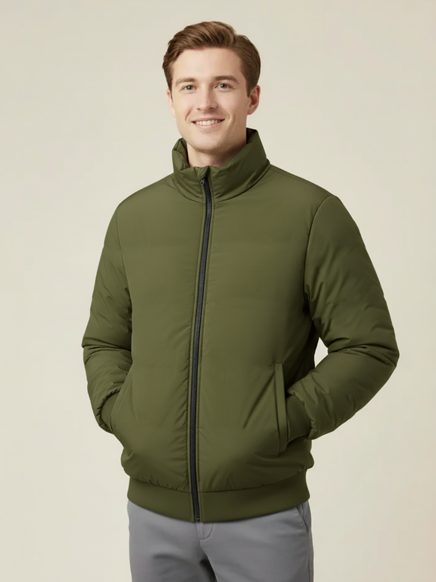 Payper Puffer Zipper Mockneck Jacket For Men-Olive Green-PH23
