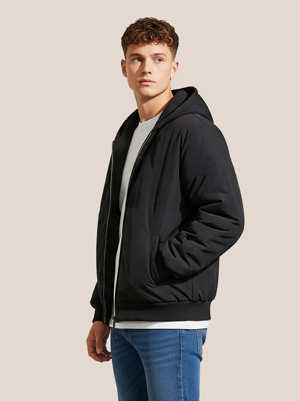 Payper Zipper Puffer Hoodie For Men-Black-PH01