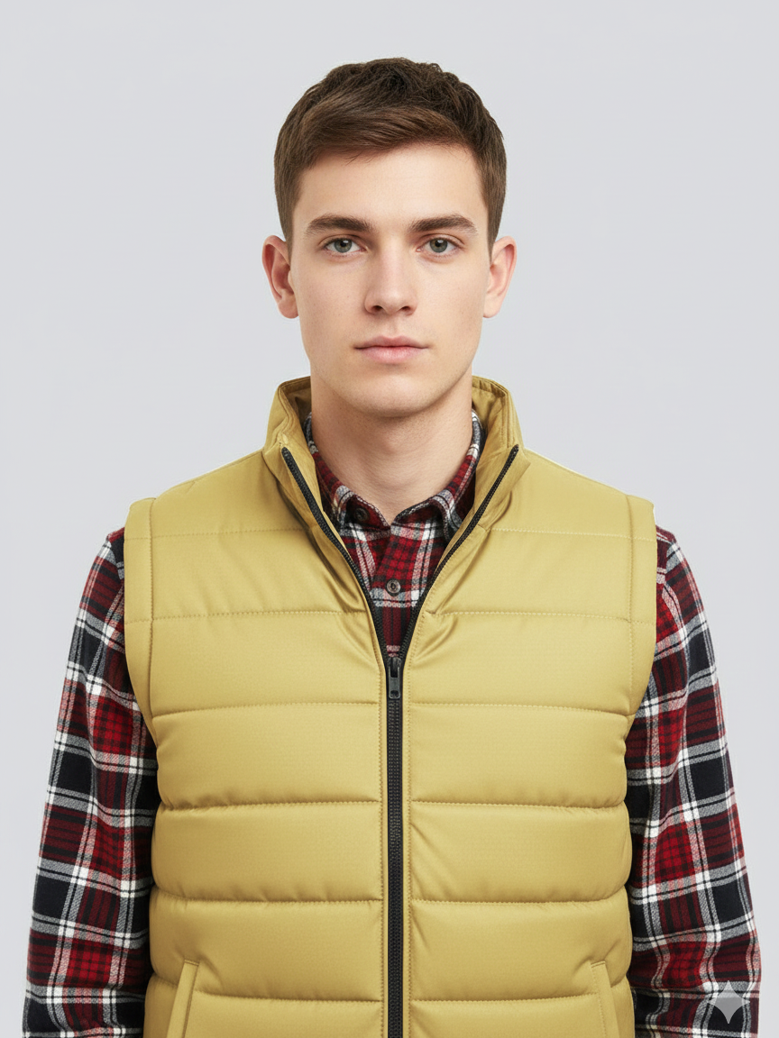 Payper Winter Sleeveless Zipper Mockneck Jacket For Men-Biscuit Gold-PH34