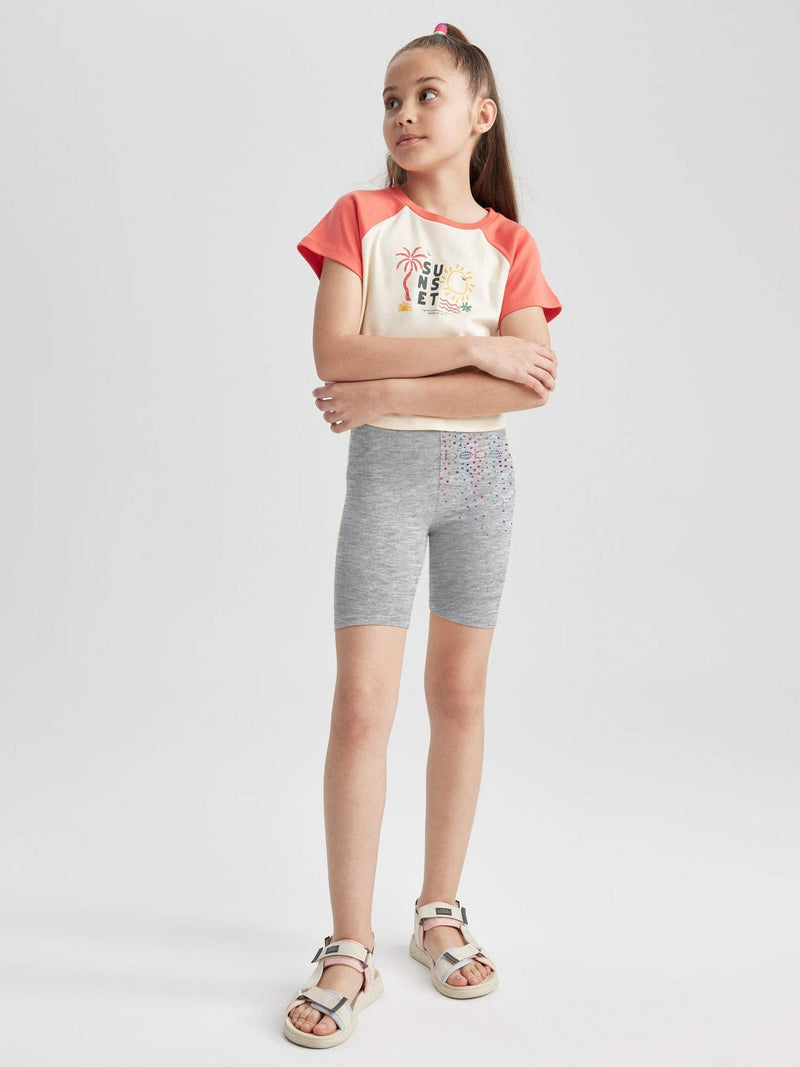Guess Stylish Legging Short For Girls-Grey Melange with Print-BR13728