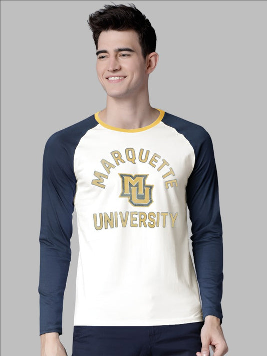 47 Raglan Sleeve Crew Neck Tee Shirt For Men-Off White & Navy with Print-SP2062