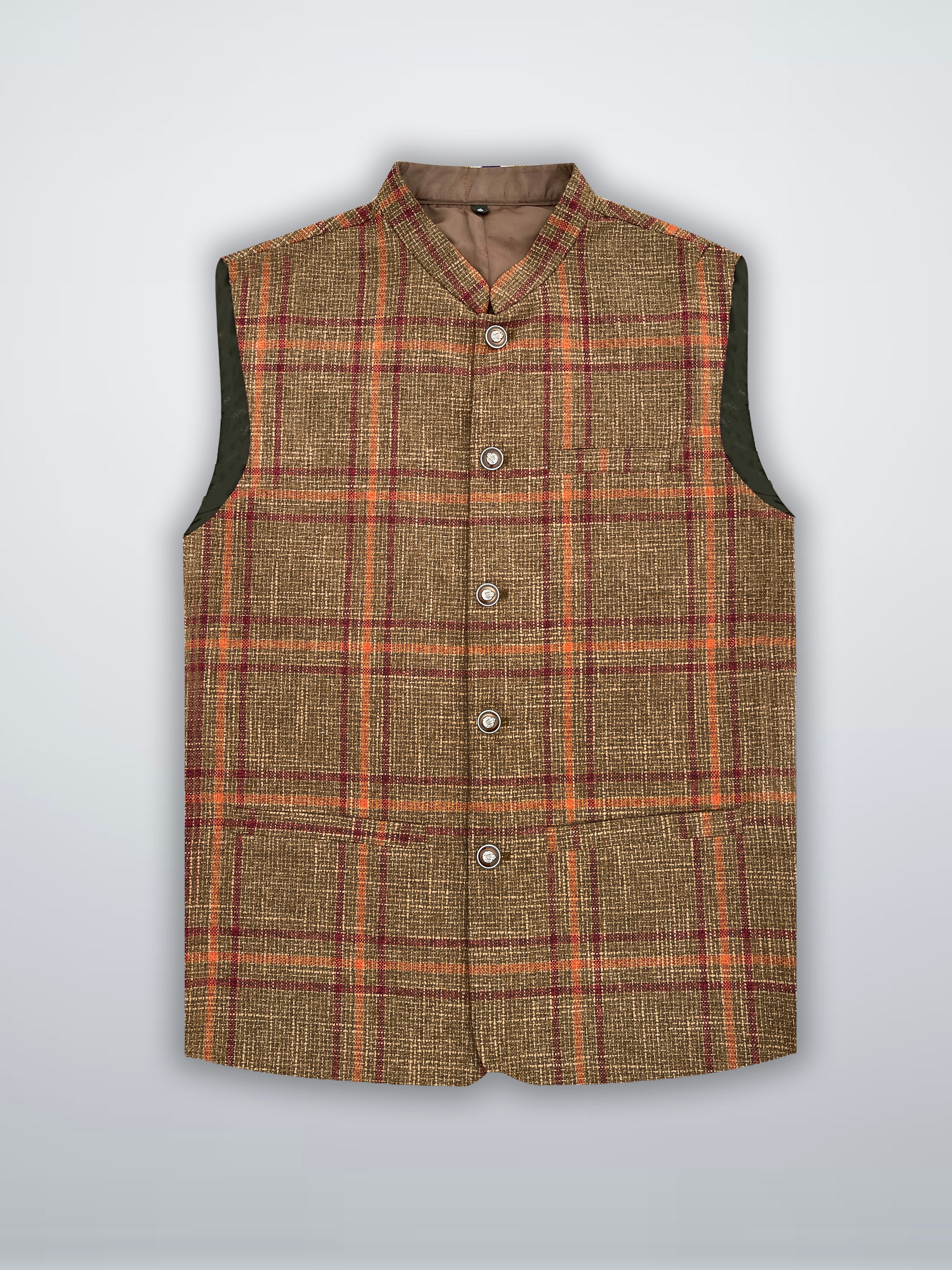 Men’s Premium Tweed Waistcoat Light Brown-WC08