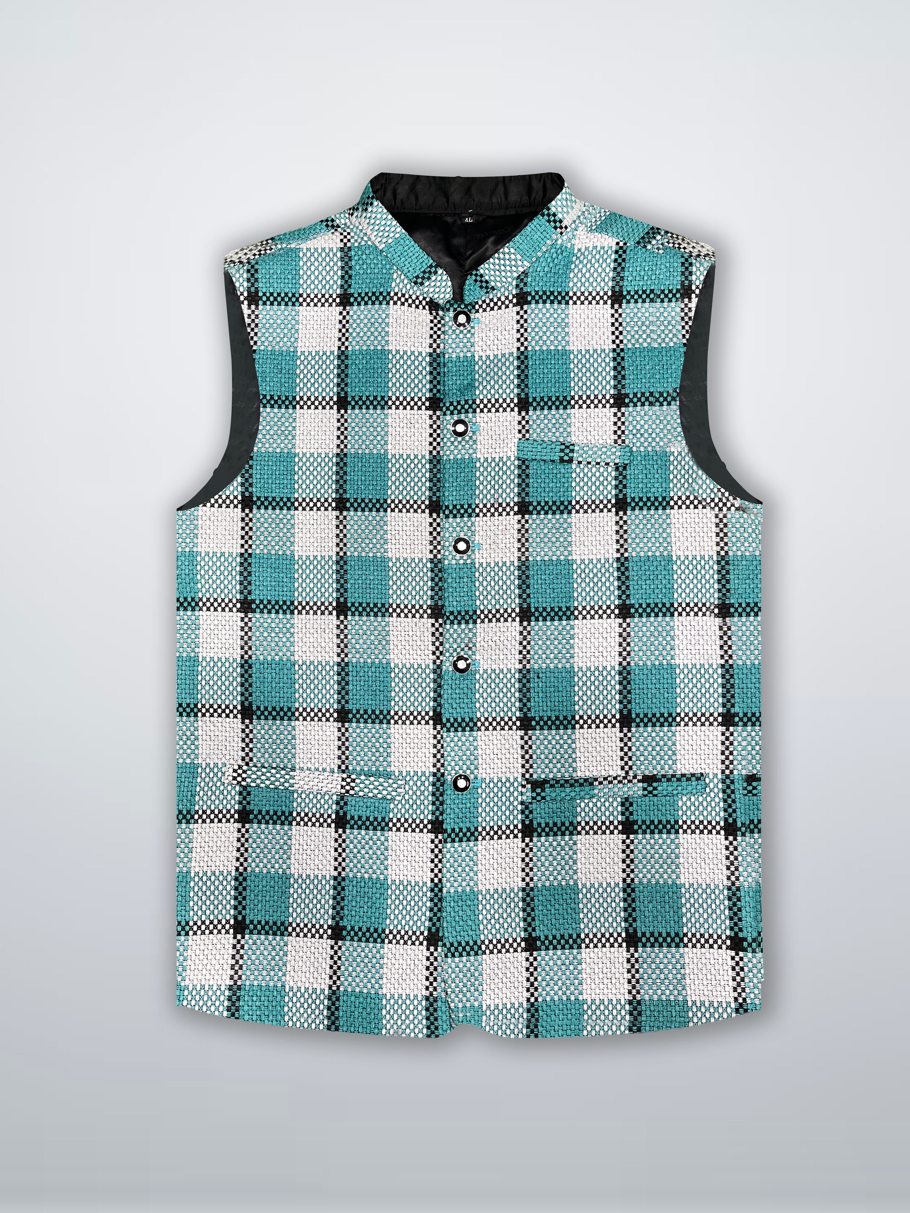 Men’s Premium Checkered Tweed Waistcoat Blue & White-WC02