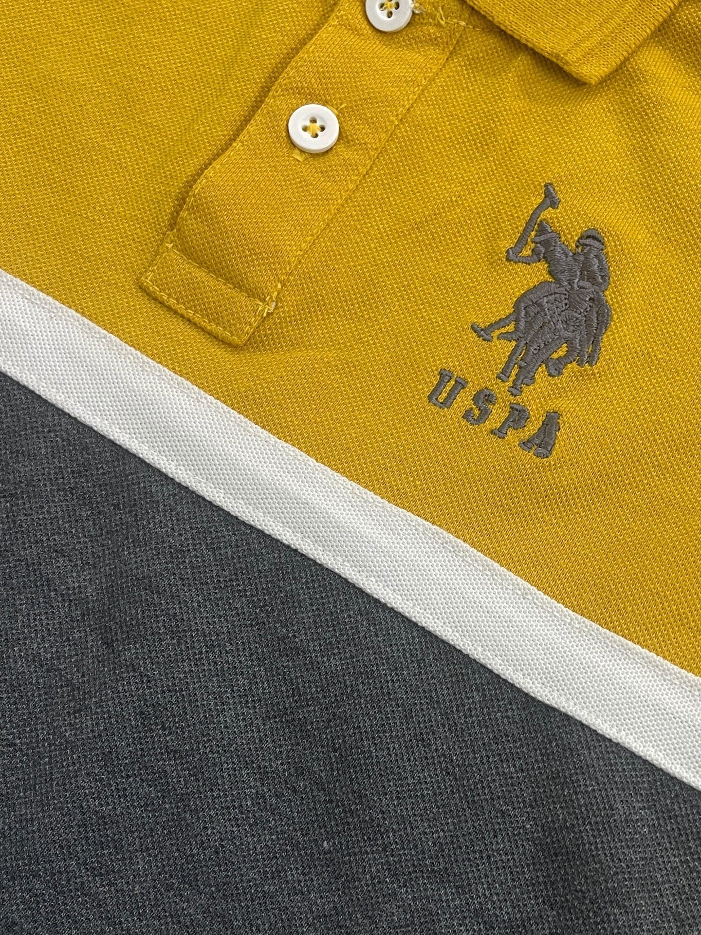 USPA Half Sleeve P.Q Polo Shirt For Kids-Yellow & Charcoal-RT1934