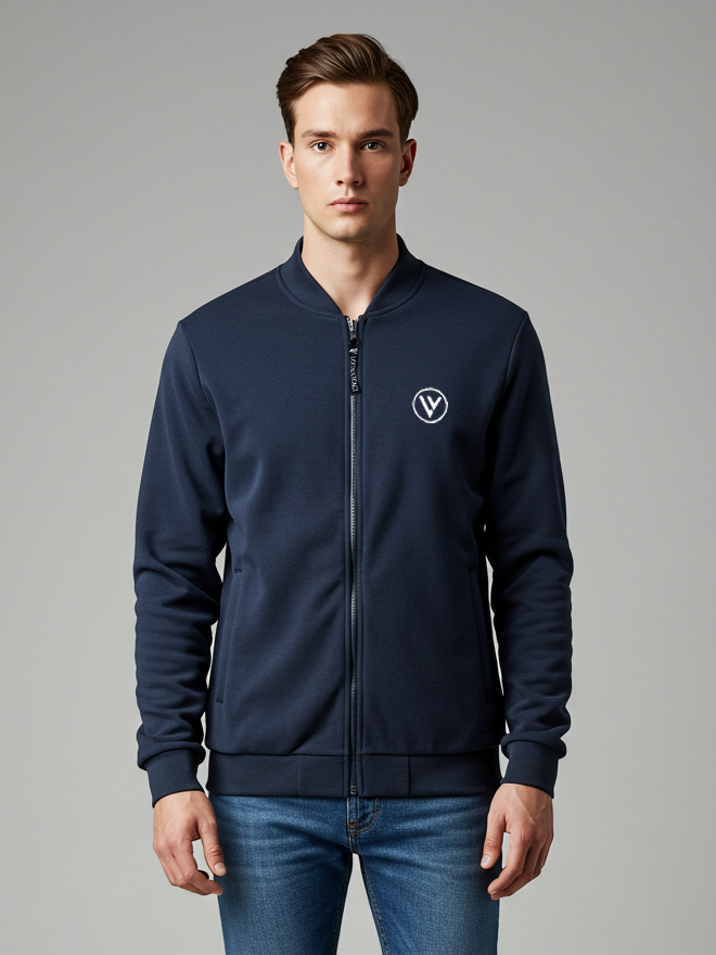 Louis Vicaci Zipper Fur Bomber Jacket For Men-Dark Navy-BR1033