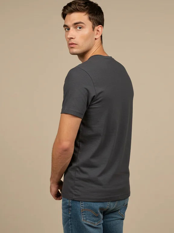 47 Single Jersey Crew Neck Tee Shirt For Men-Dark Grey with Print-BE1005/BR13245