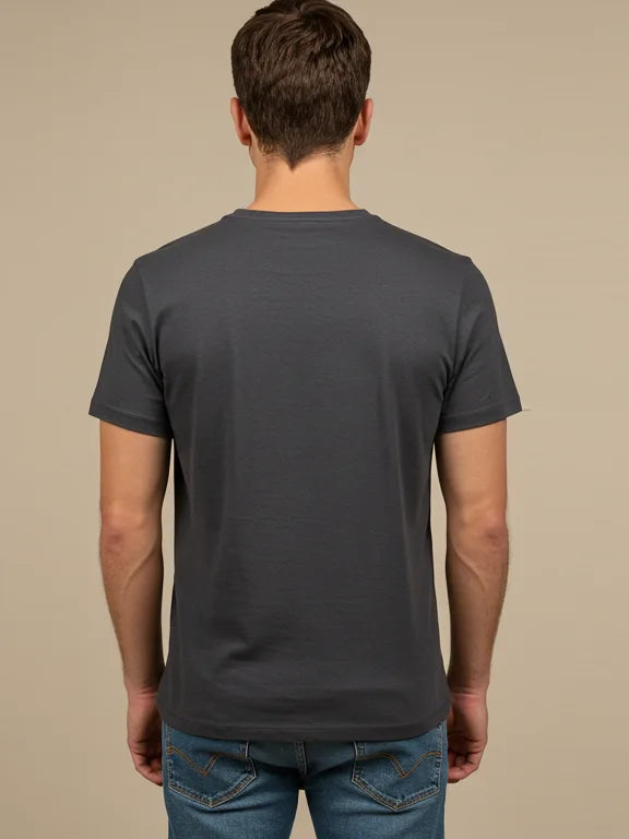 47 Single Jersey Crew Neck Tee Shirt For Men-Dark Grey with Print-BE1005/BR13245