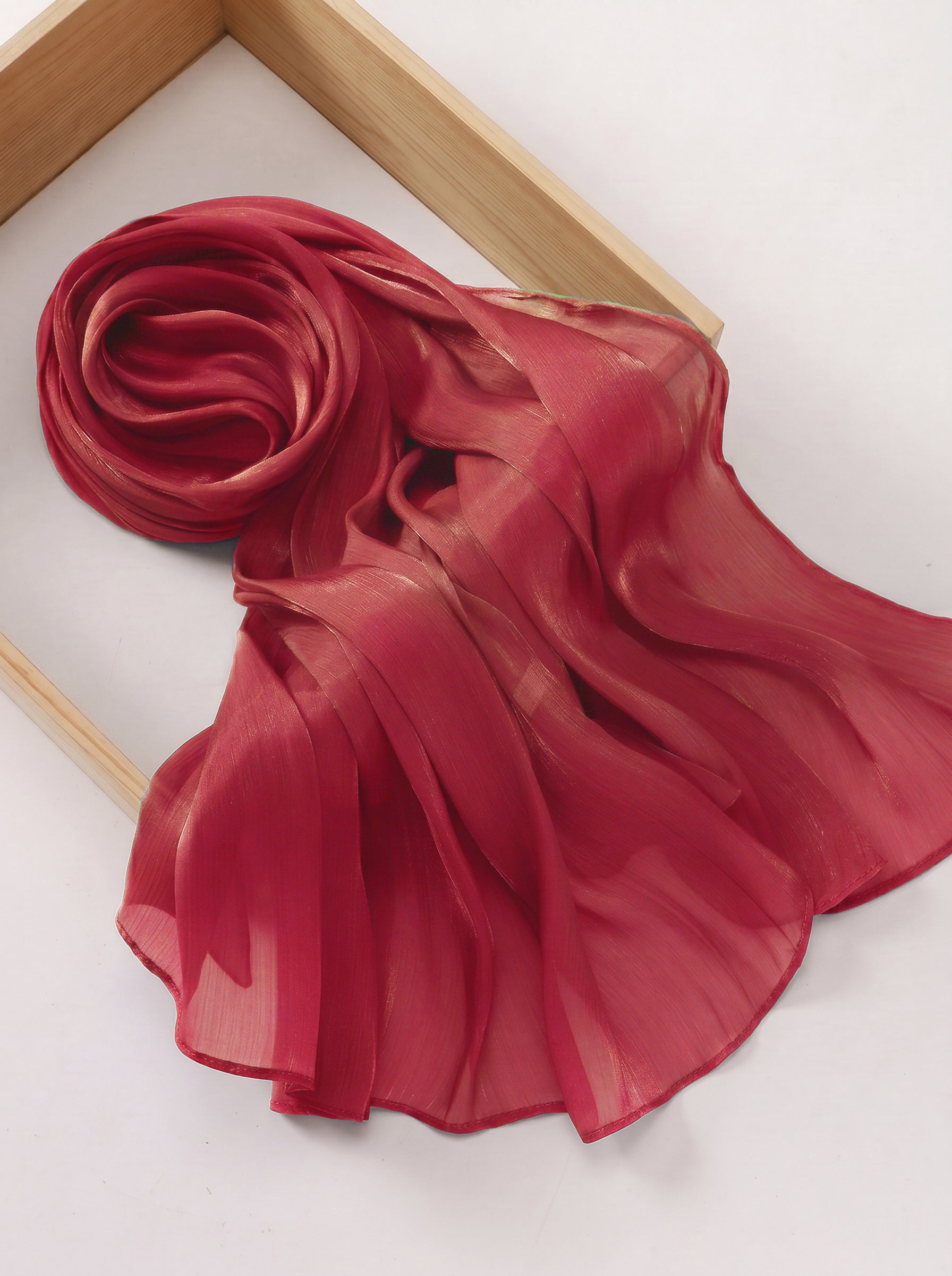 Imported Net Dupatta-Carrot Red