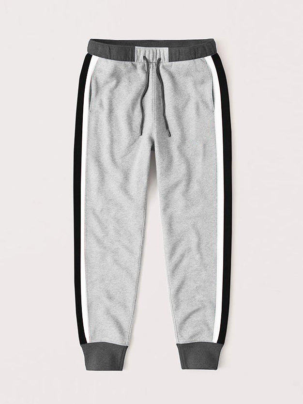 Red Pearl Fleece Slim Fit Jogger Trouser For Kids-Grey Melange With Assorted Stripes-SP896/Rt2171