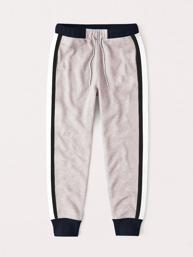 Red Pearl Terry Fleece Slim Fit Jogger Trouser For Kids-Light Pink With Stripes-AZ68
