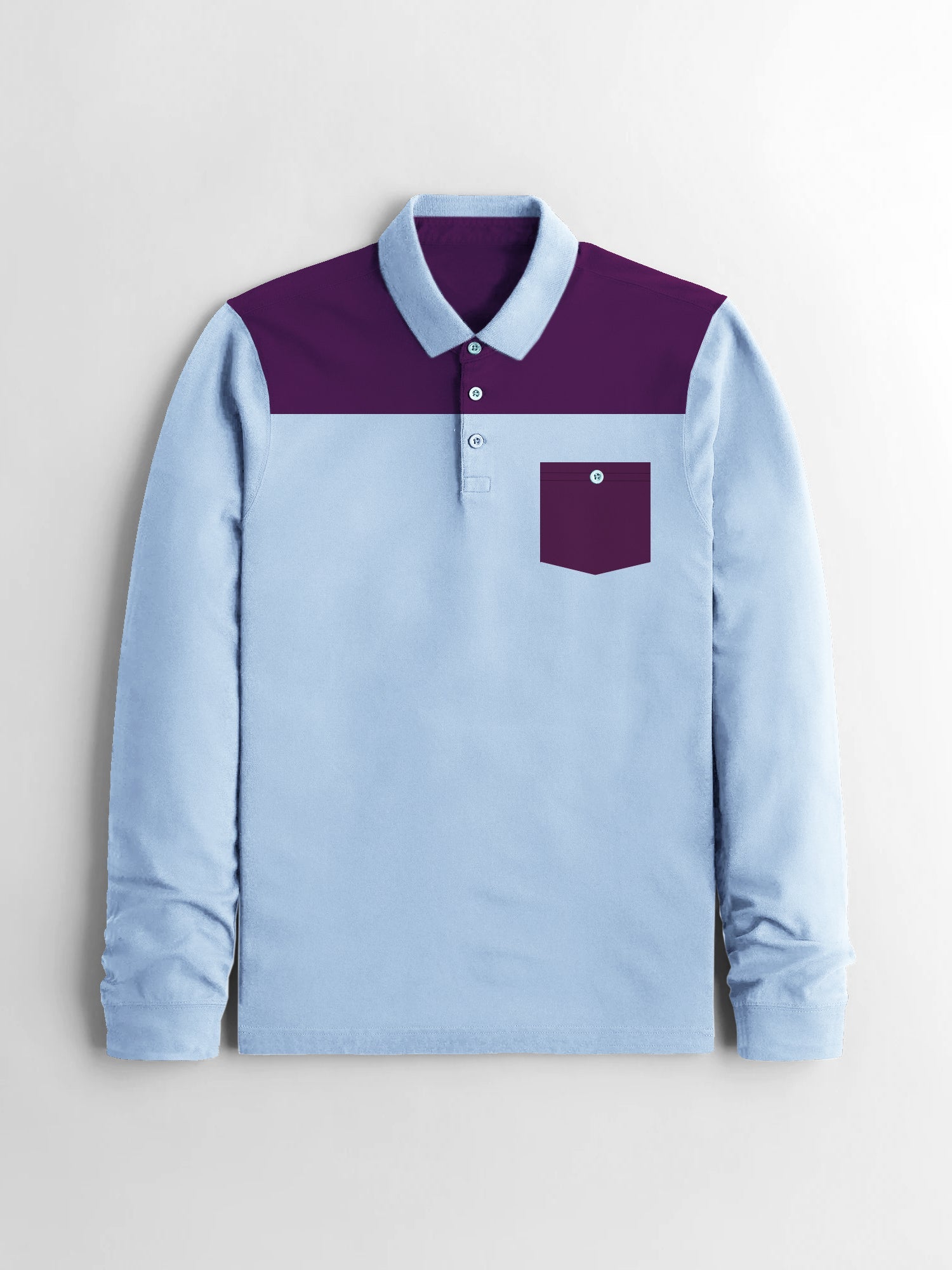 Louis Vicaci Long Sleeve Polo For Men-Sky with Purple-RT912