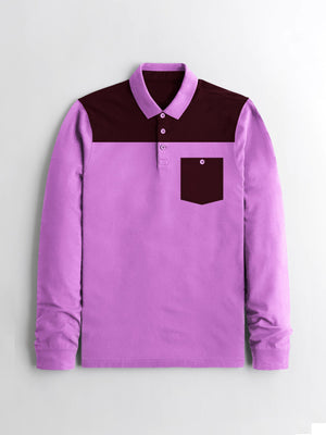 Copy of Louis Vicaci Long Sleeve Polo For Men-Pink & Dark Maroon-BE63/BR891