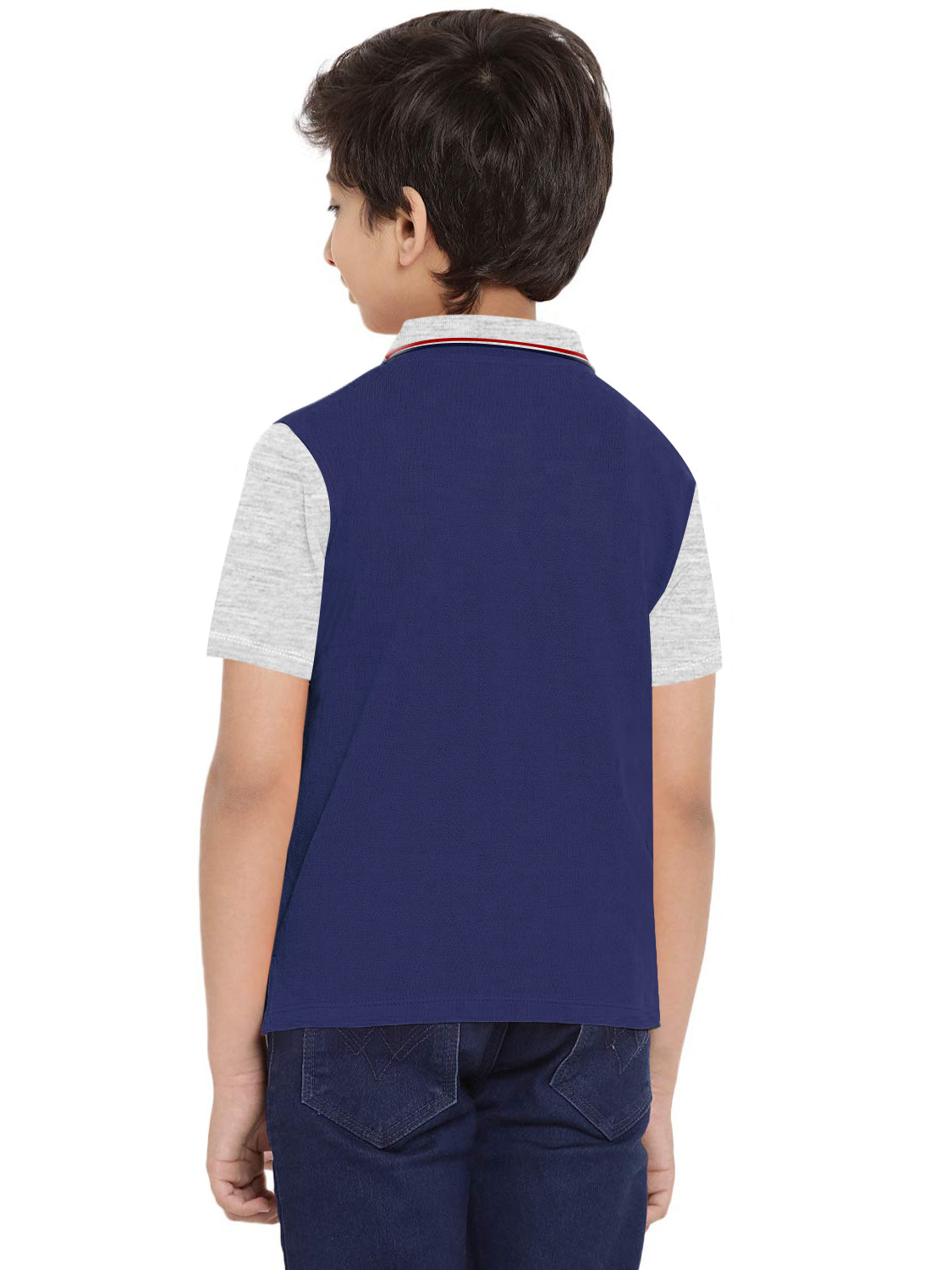 Champion Single Jersey Polo Shirt For Kids-Grey Melange with Brown & Blue Panels-RT888