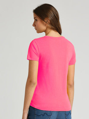 Knight Wear Crew Neck T Shirt For Women-Flourcent Pink-BE1460