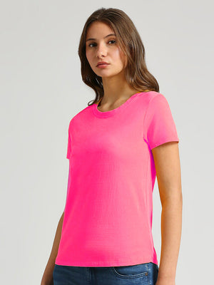 Knight Wear Crew Neck T Shirt For Women-Flourcent Pink-BE1460