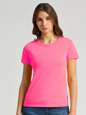 Knight Wear Crew Neck T Shirt For Women-Flourcent Pink-BE1460