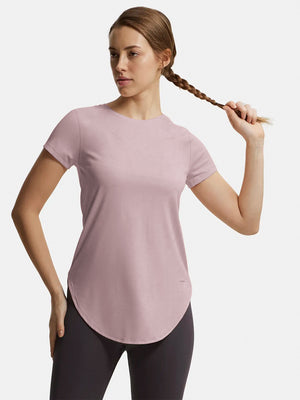 Knight Wear Curved Hem T Shirt For Women-Tea Pink-BE1452