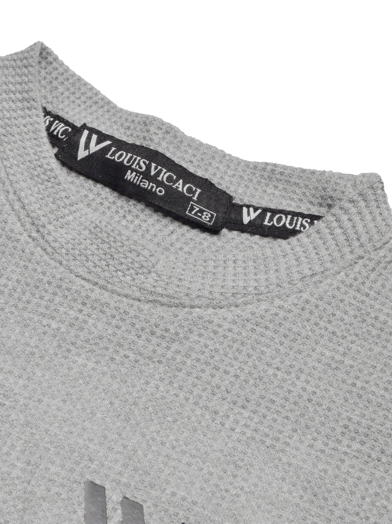 LV Crew Neck Long Sleeve Thermal Tee Shirt For Kids-Grey with Orange & Green-BE973/BR13220