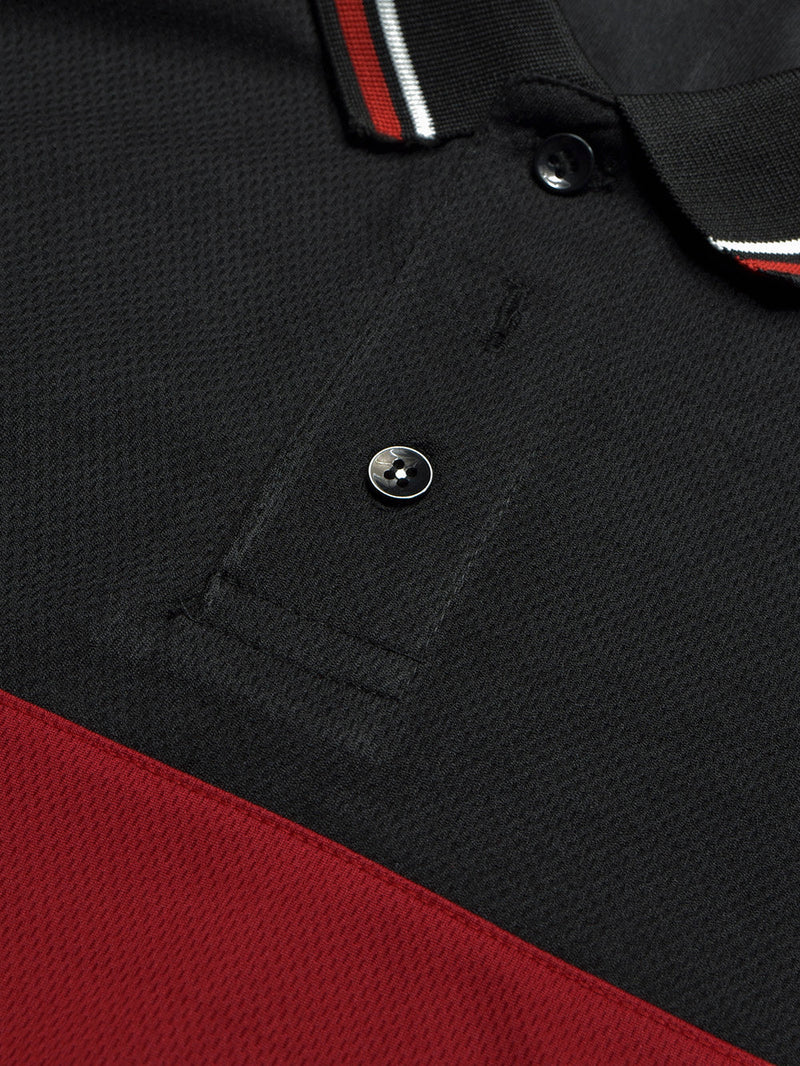 LV Summer Dry Fit Polo Shirt For Men-Black with Grey & Red Panels-BE1345/BR13587