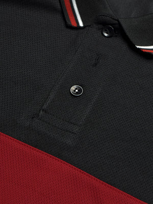 LV Summer Active Wear Polo Shirt For Men-Black with Grey & Red Panels-BE1345/BR13587