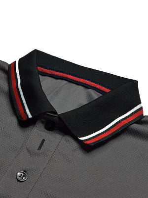 LV Summer Active Wear Polo Shirt For Men-Black with Red & Grey Panels-BE1343/BR13585