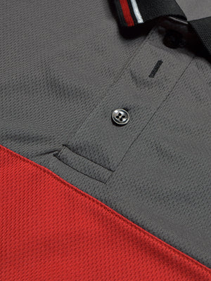 LV Summer Active Wear Polo Shirt For Men-Black with Red & Grey Panels-BE1343/BR13585