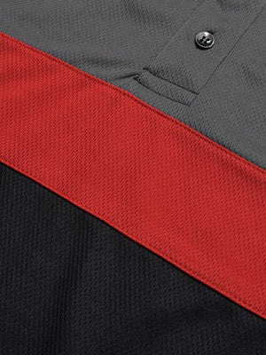 LV Summer Active Wear Polo Shirt For Men-Black with Red & Grey Panels-BE1343/BR13585