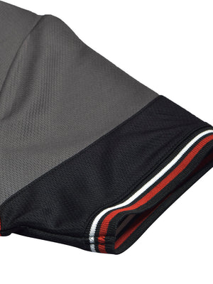 LV Summer Active Wear Polo Shirt For Men-Black with Red & Grey Panels-BE1343/BR13585