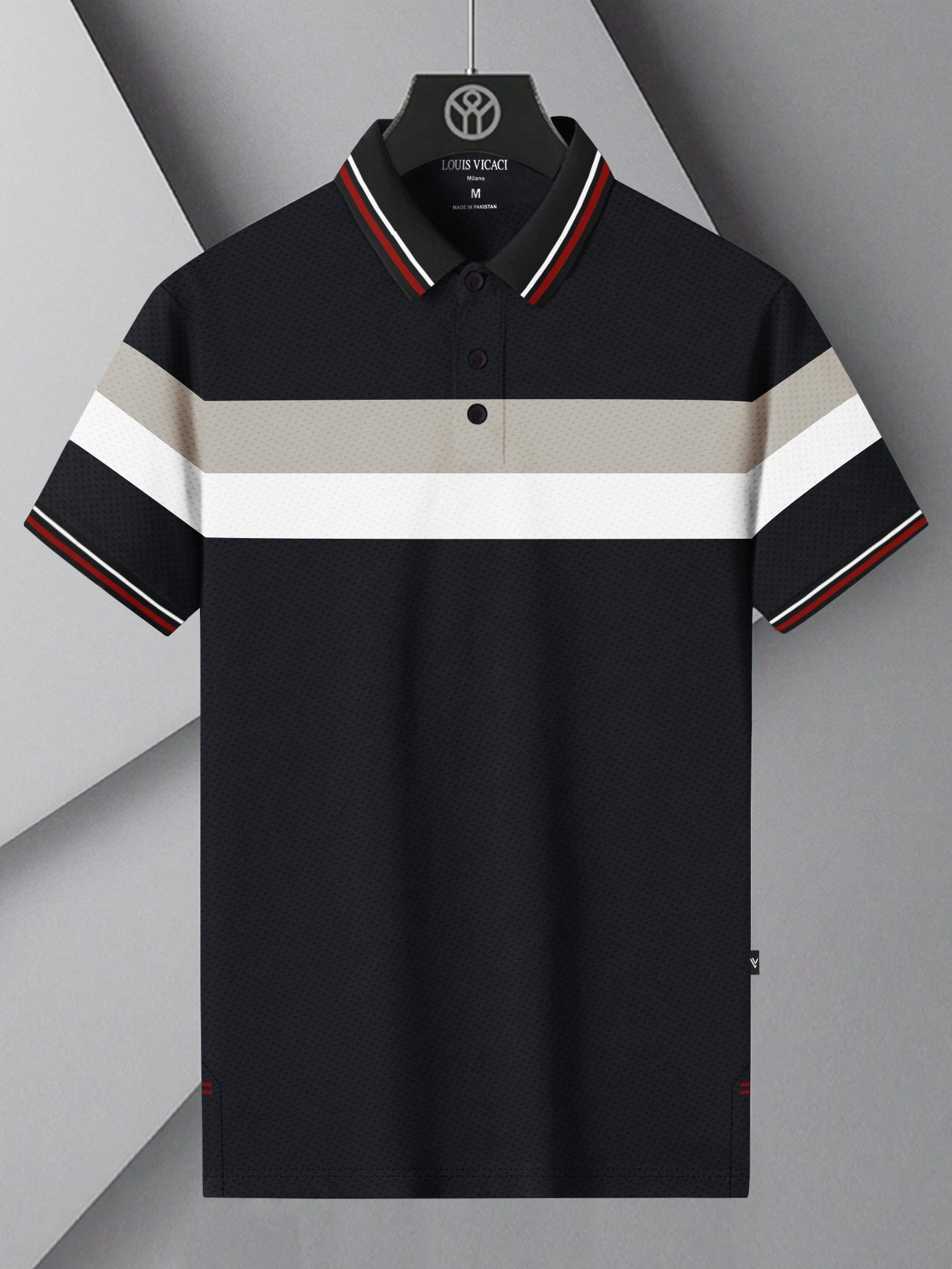 LV Summer Active Wear Polo Shirt For Men-Black with Grey & White Panels-BE1346/BR13588