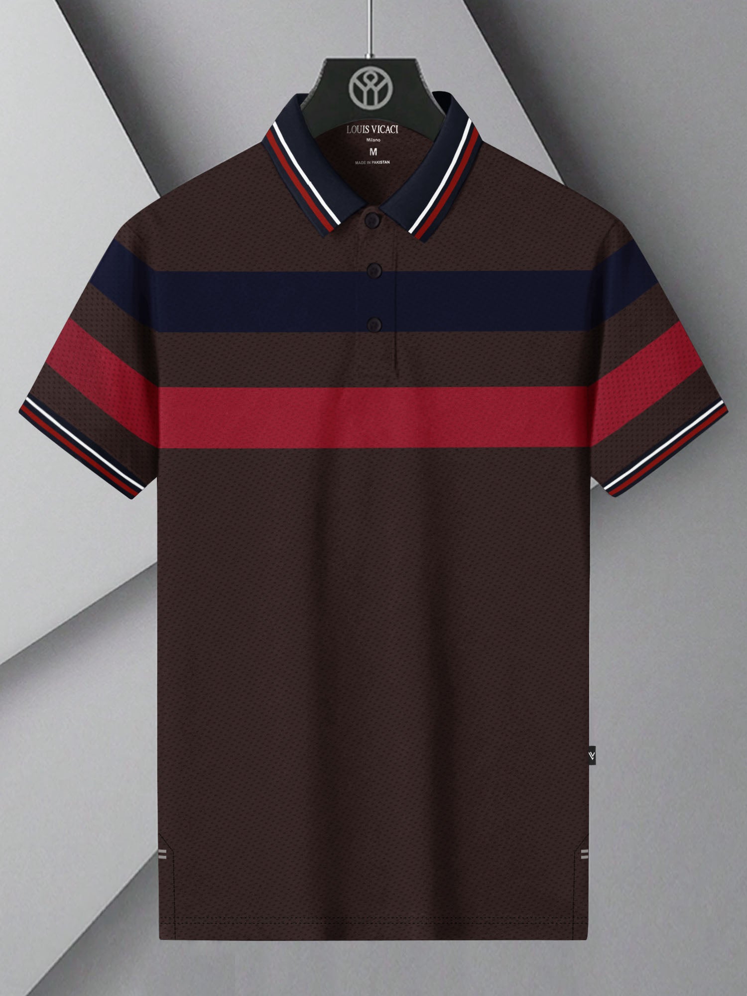 LV Summer Active Wear Polo Shirt For Men-Dark Brown with Stripe-BE1648/BR13878