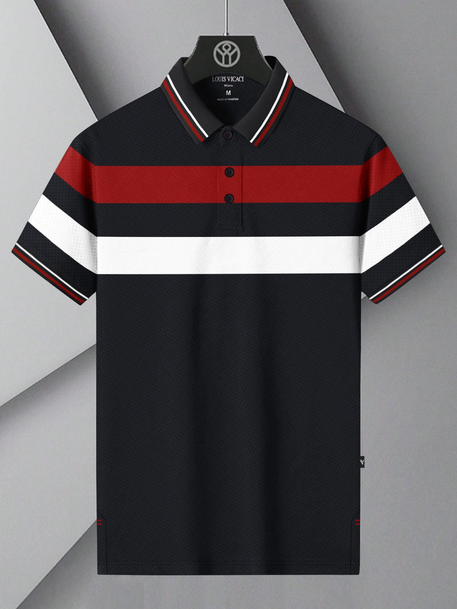 LV Summer Active Wear Polo Shirt For Men Dark Navy with Red White Stripe BE1310 BR13555