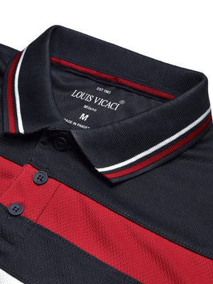 LV Summer Active Wear Polo Shirt For Men-Dark Navy with Red & White Stripe-BE1310/BR13555