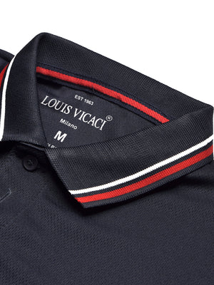 LV Summer Active Wear Polo Shirt For Men-Dark Navy with Red & White, Blue Panels-BE1311/BR13556