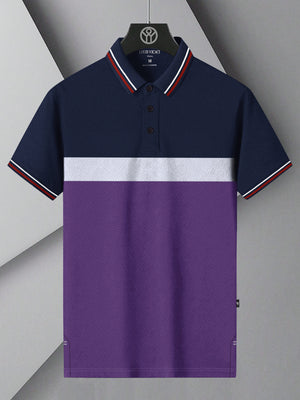 LV Summer Active Wear Polo Shirt For Men-Dark Purple with Navy & White Stripe-BE1696/BR13911