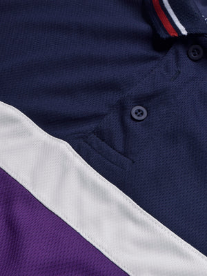 LV Summer Active Wear Polo Shirt For Men-Dark Purple with Navy & White Stripe-BE1696/BR13911