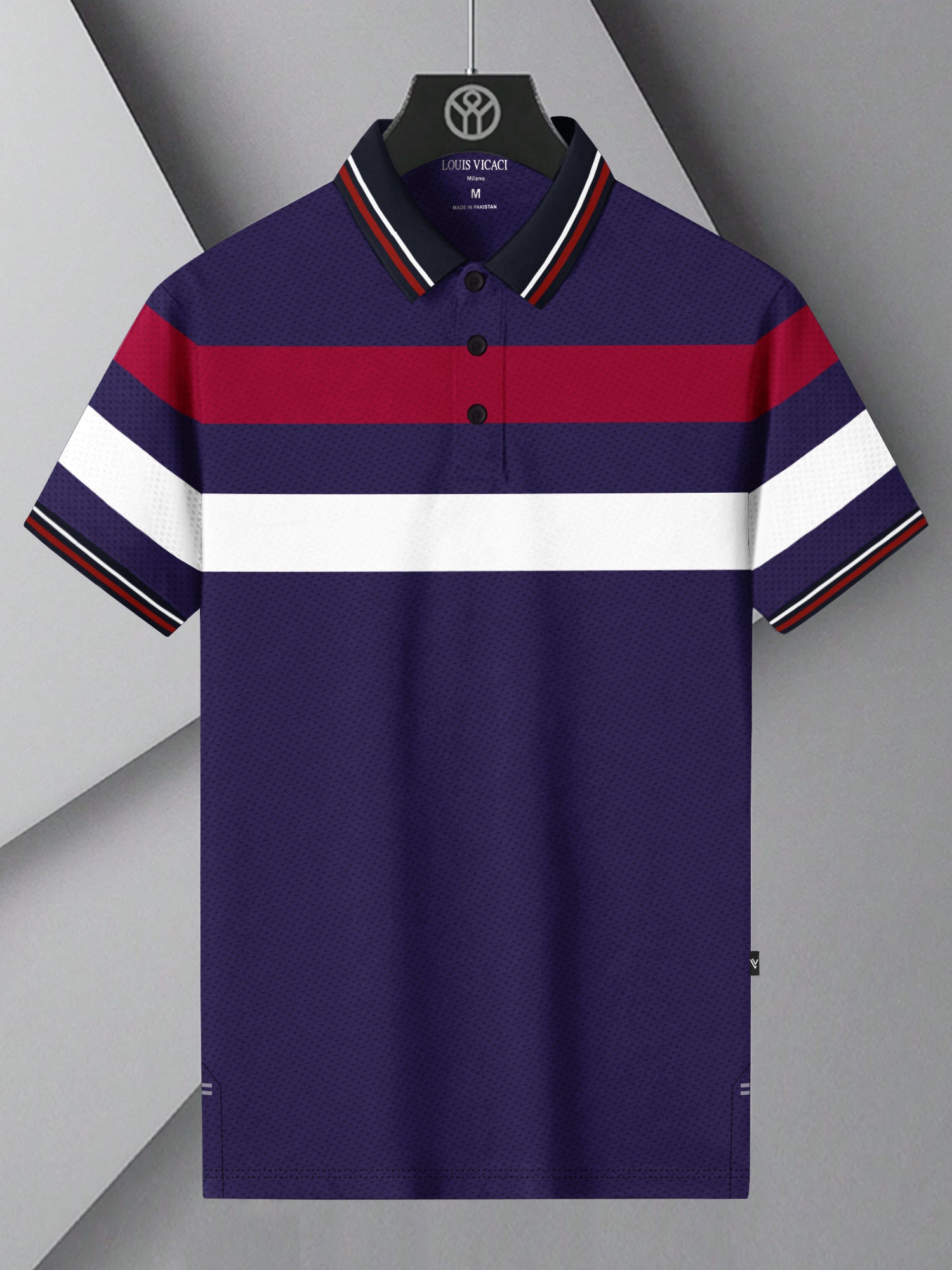 LV Summer Active Wear Polo Shirt For Men-Dark Purple with Stripe-BE1587/BR13805