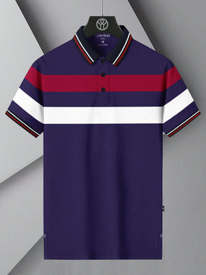 LV Summer Active Wear Polo Shirt For Men-Dark Purple with Stripe-BE1587/BR13805