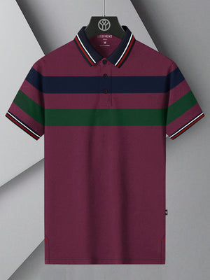 LV Summer Active Wear Polo Shirt For Men-Light Maroon with Stripe-BE1502/BR13746