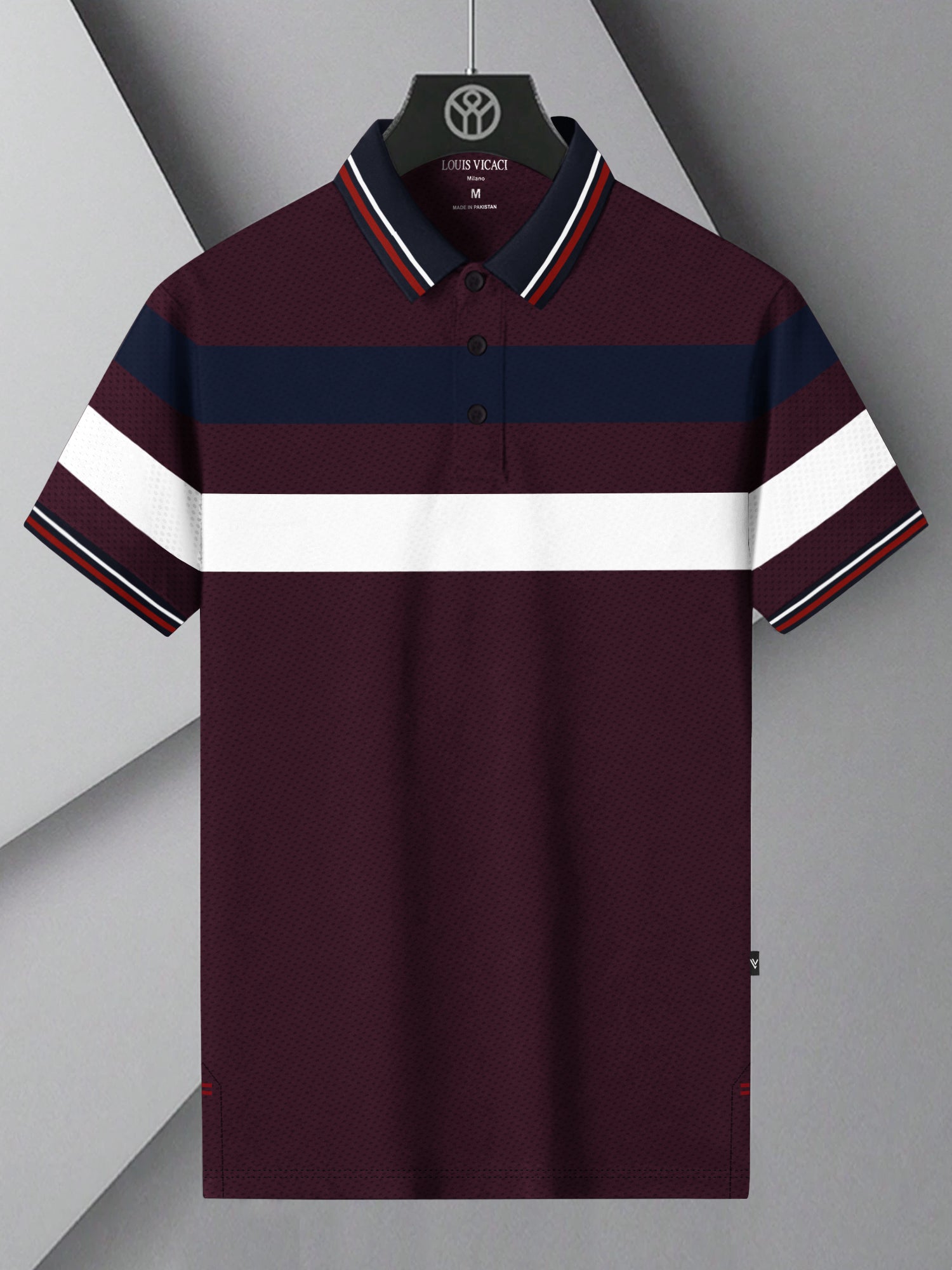 LV Summer Active Wear Polo Shirt For Men-Maroon with Stripe-BE1501/BR13745