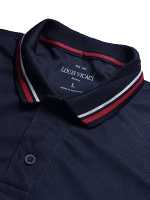 LV Summer Active Wear Polo Shirt For Men-Navy with Sky & White Stripe-BE1697/BR13912