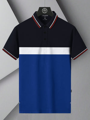 LV Summer Active Wear Polo Shirt For Men-Navy with White & Blue Panels-BE1742/BR13923