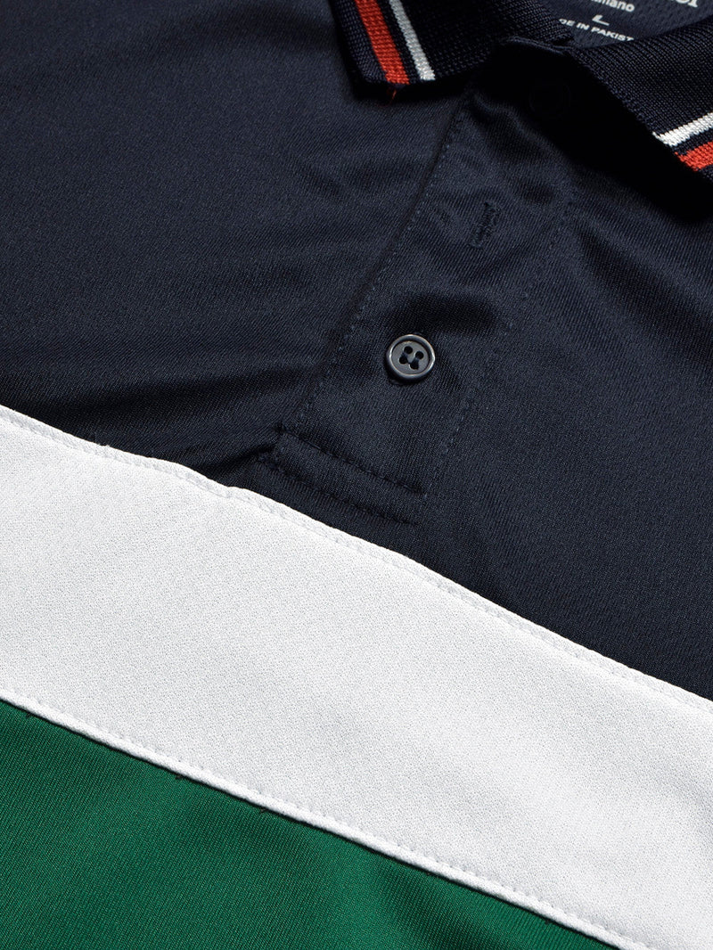 LV Summer Dry Fit Polo Shirt For Men-Navy with White & Green Panel-BE1394/BR13634