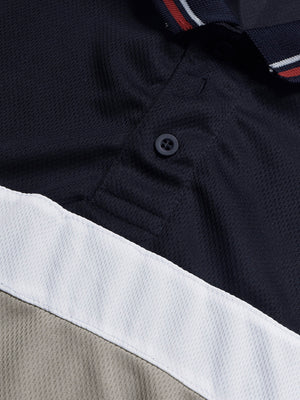 LV Summer Active Wear Polo Shirt For Men-Navy with White & Light Taupe Panels-BE1717/BR13919