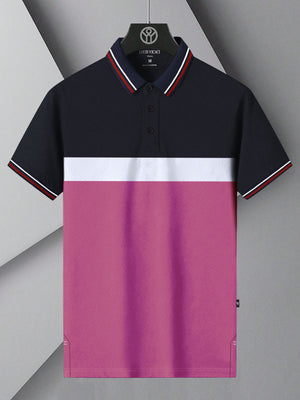 LV Summer Active Wear Polo Shirt For Men-Navy with White & Pink Panels-BE1708/BR13917