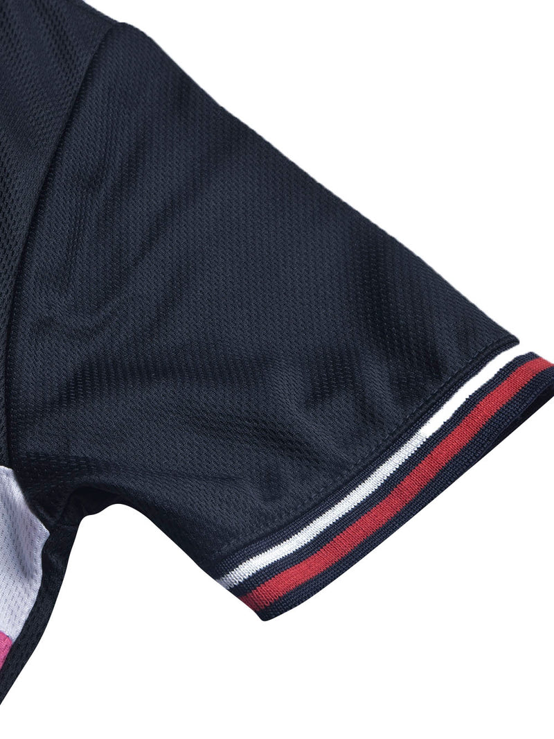 LV Summer Dry Fit Polo Shirt For Men-Navy with White & Pink Panels-BE1708/BR13917