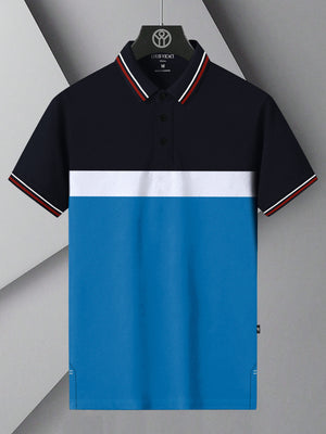 LV Summer Active Wear Polo Shirt For Men-Navy with White & Sky Panel-BE1698/BR13913