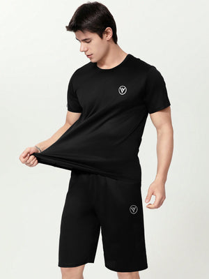 LV Summer Fashion T-Shirt & Lounge Short Suit For Men-Black-BR13734