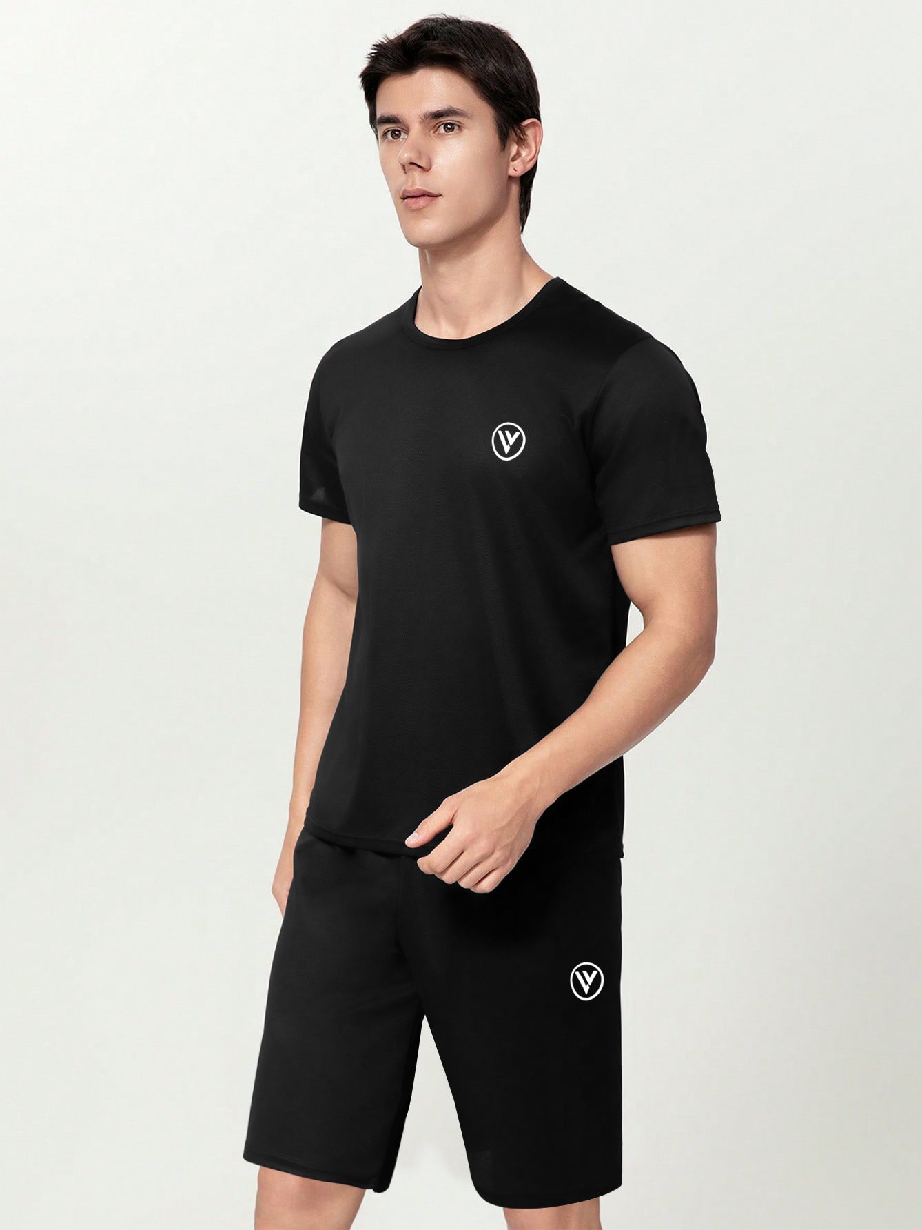 LV Summer Fashion T-Shirt & Lounge Short Suit For Men-Black-BE1488/BR13734