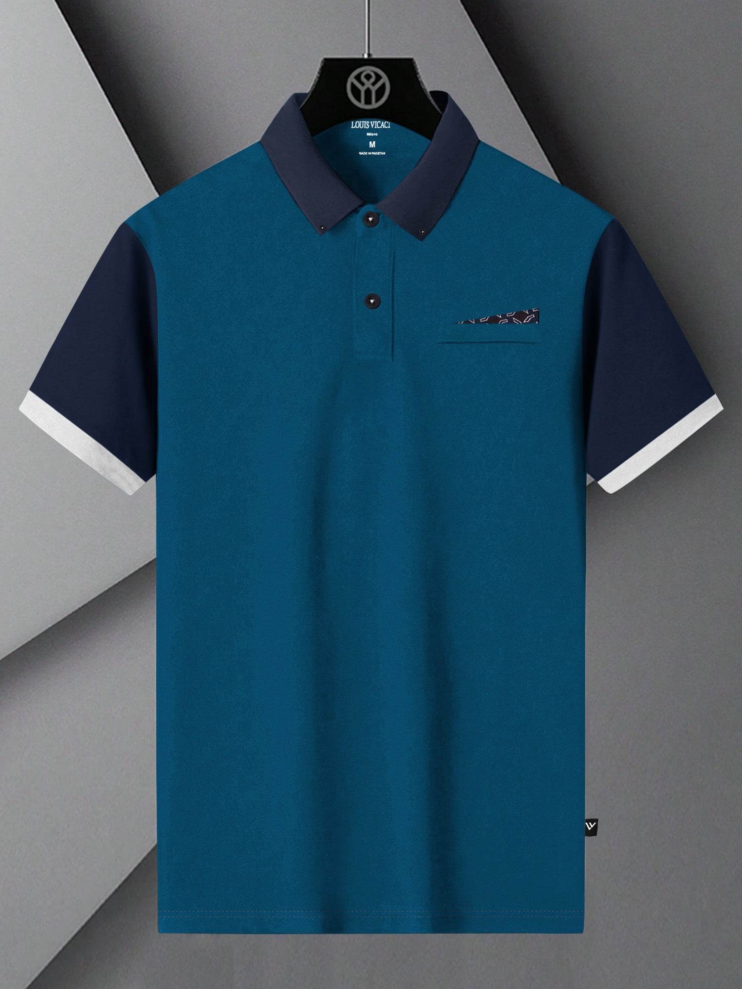 LV Summer Polo Shirt For Men-Dark Cyan Blue with Navy-BE715